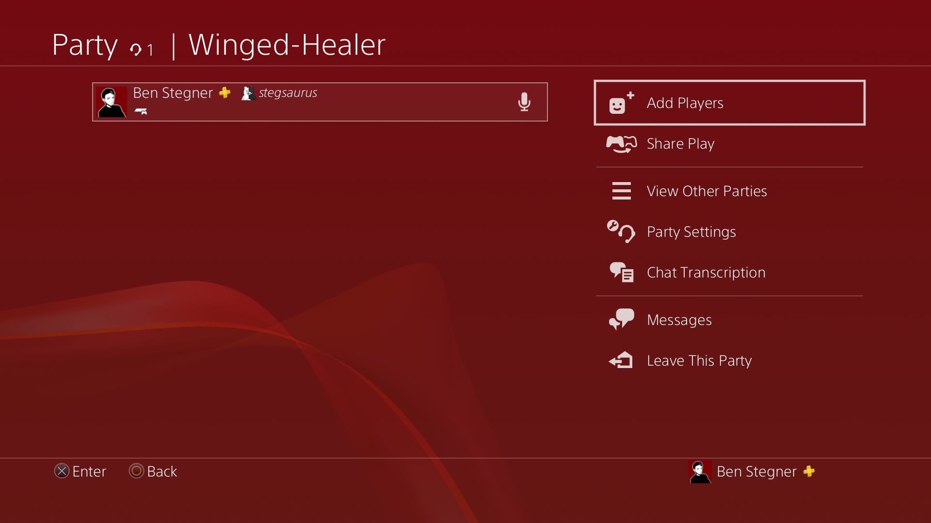 Интерфейс голосовой Party на PS4