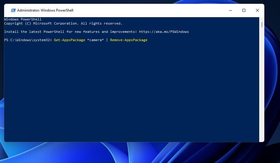 Команда PowerShell для удаления приложения «Камера»