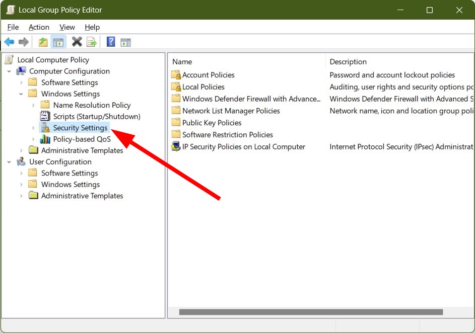 Security Settings в группе политик