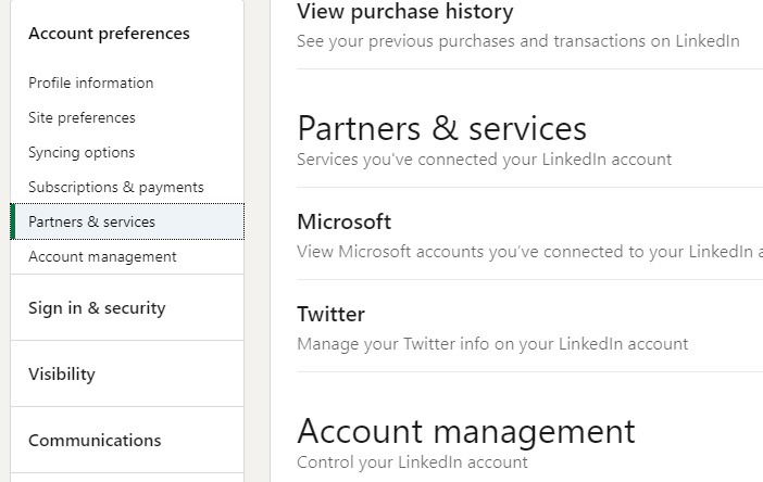 Список партнёров и сервисов LinkedIn