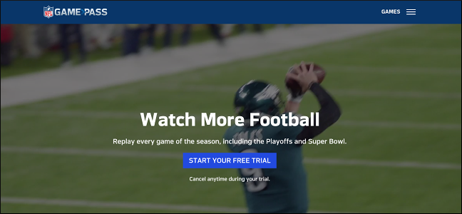 Скриншот страницы NFL Game Pass