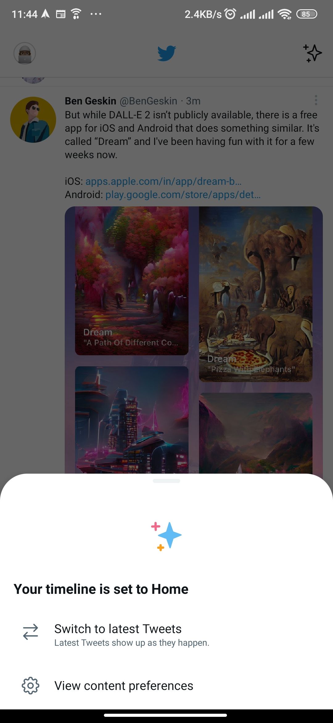 Switching between Chronological and Algorithmic feeds on Twitter