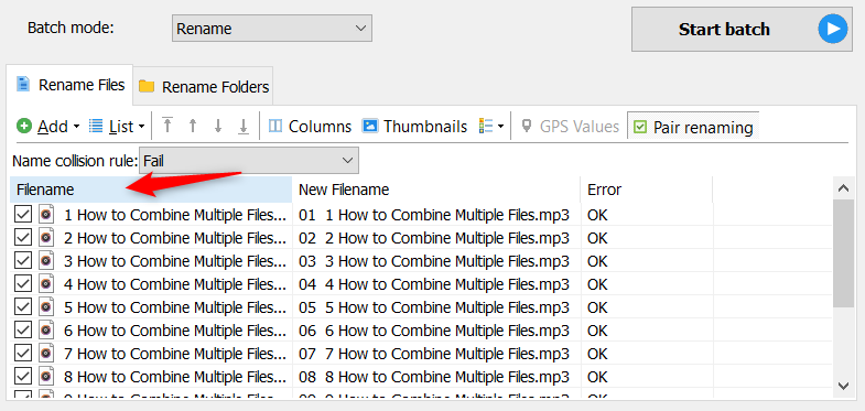Сортировка по имени файла