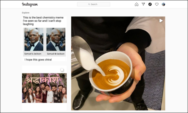 Страница Explore в Instagram в браузере