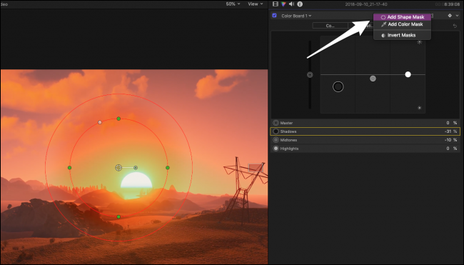 Меню масок в Color Board