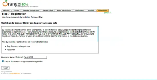Регистрация компании в OrangeHRM