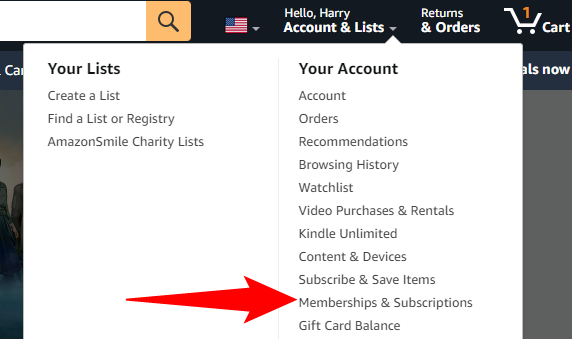 Выберите Членства и подписки в меню аккаунта