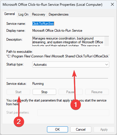 Настройка типа запуска службы и её запуск