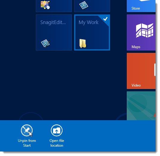 Открепление папки с экрана Пуск
