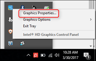Снимок: пункт меню для открытия Свойства графики из трейа