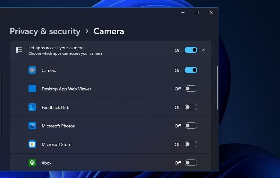 Параметр «Разрешить приложениям доступ к камере» в Windows