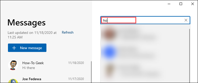 Окно: поиск контакта для отправки сообщения