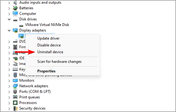 Контекстное меню для удаления устройства в диспетчере устройств