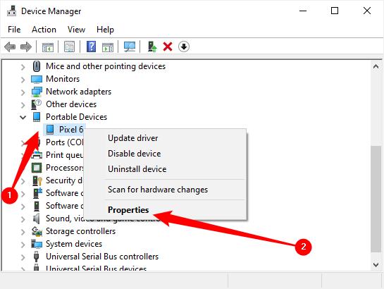 Открыть Portable Devices в Диспетчере устройств