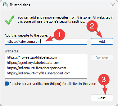 Добавить сайты