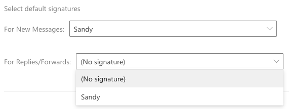 Выбор подписи по умолчанию в веб‑версии