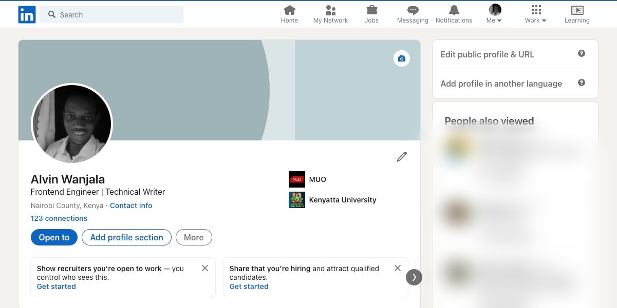 Страница профиля LinkedIn на десктопе