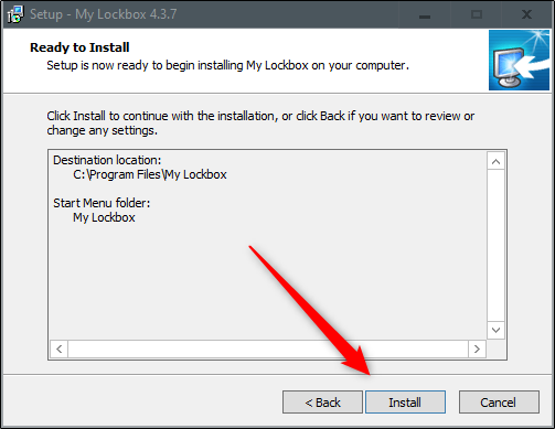 Кнопка установки в мастере