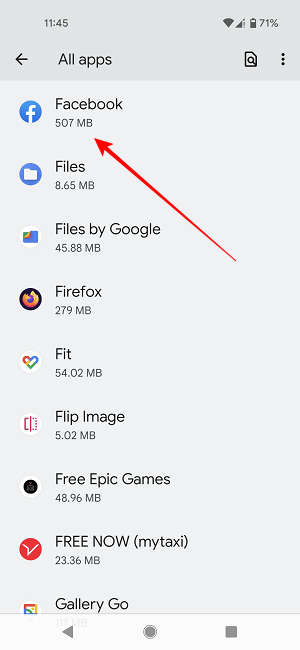 Выбор приложения в списке