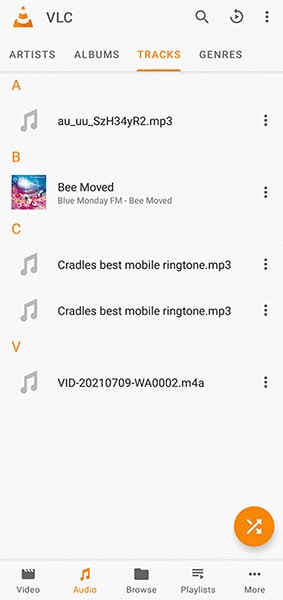 App VLC reproduciendo un archivo FLAC en móvil