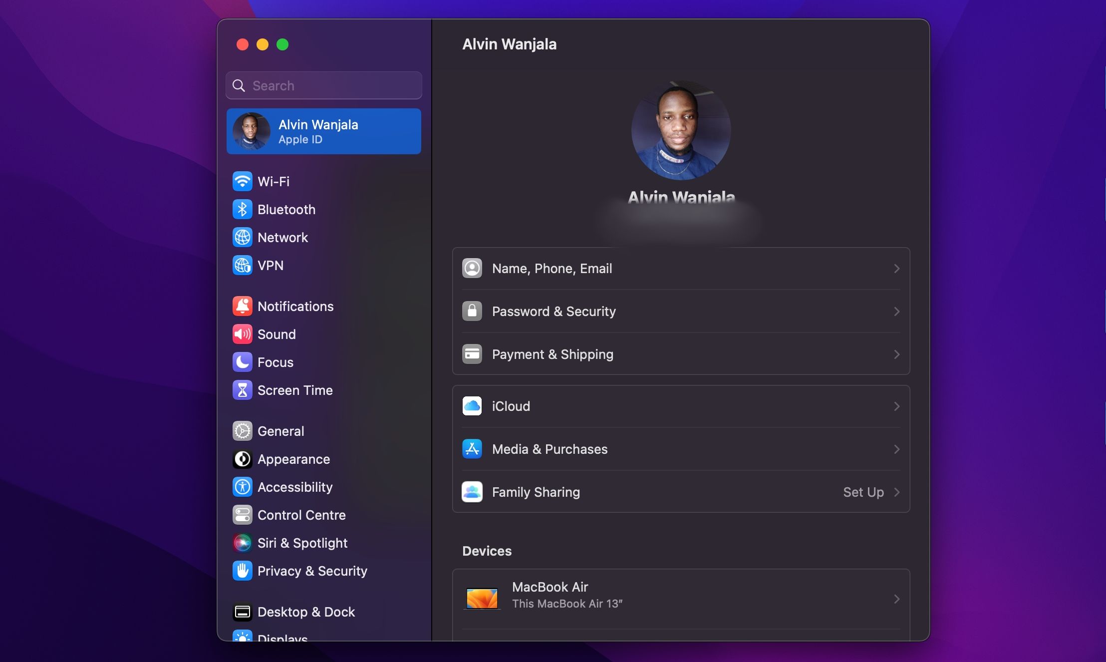 Настройки Apple ID в macOS