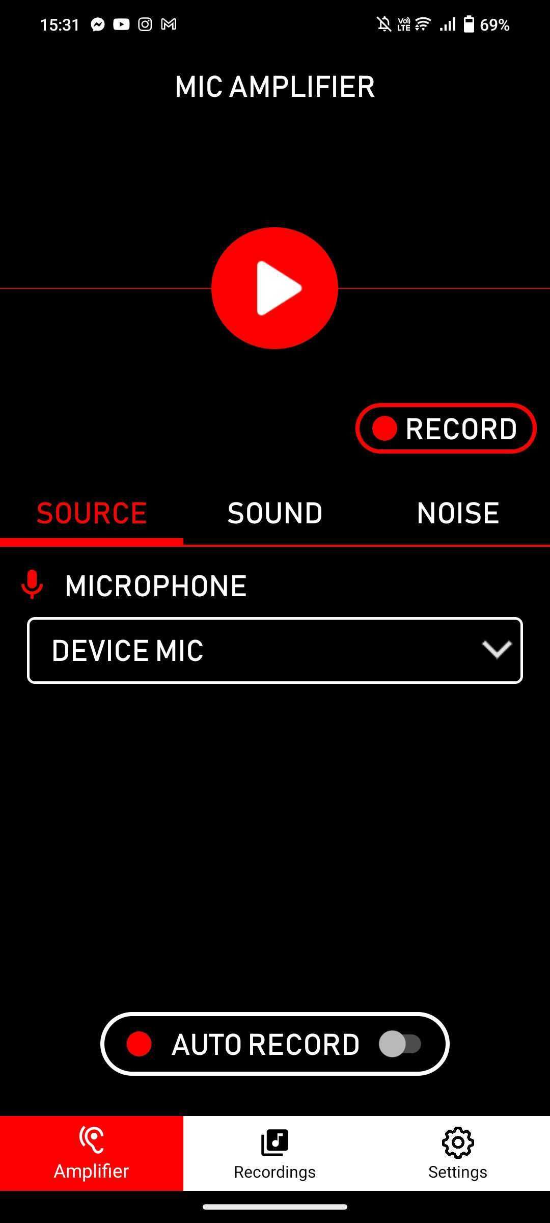 Mic Amplifier на вкладке Source в Android