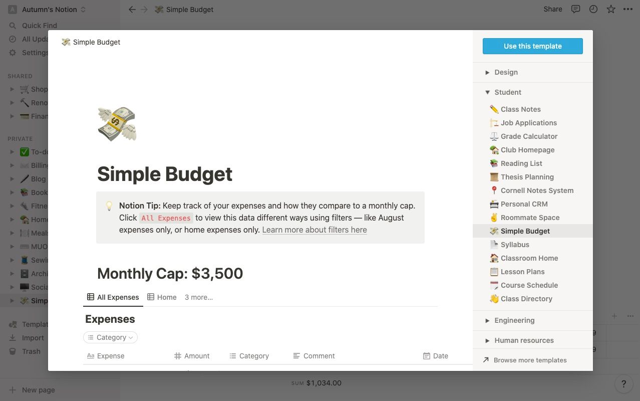 Скриншот меню шаблонов в ПО для управления проектами