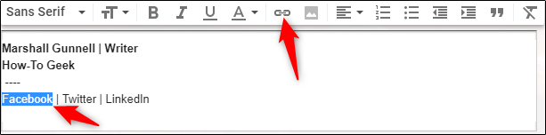 Выделение текста для вставки ссылки