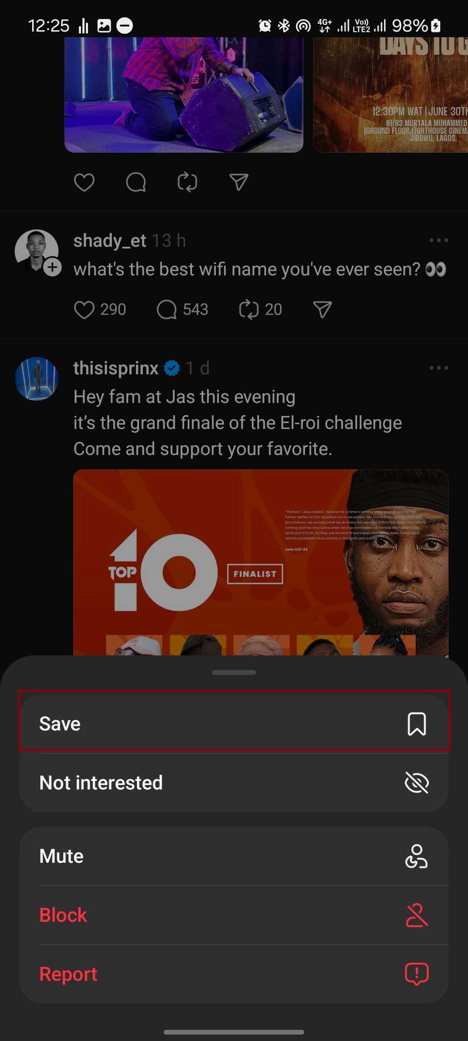 скриншот: как сохранить публикацию в Threads