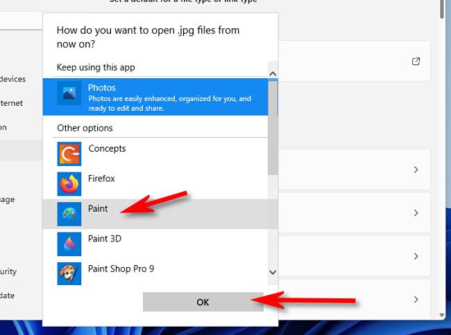 Выберите приложение из списка и нажмите ОК