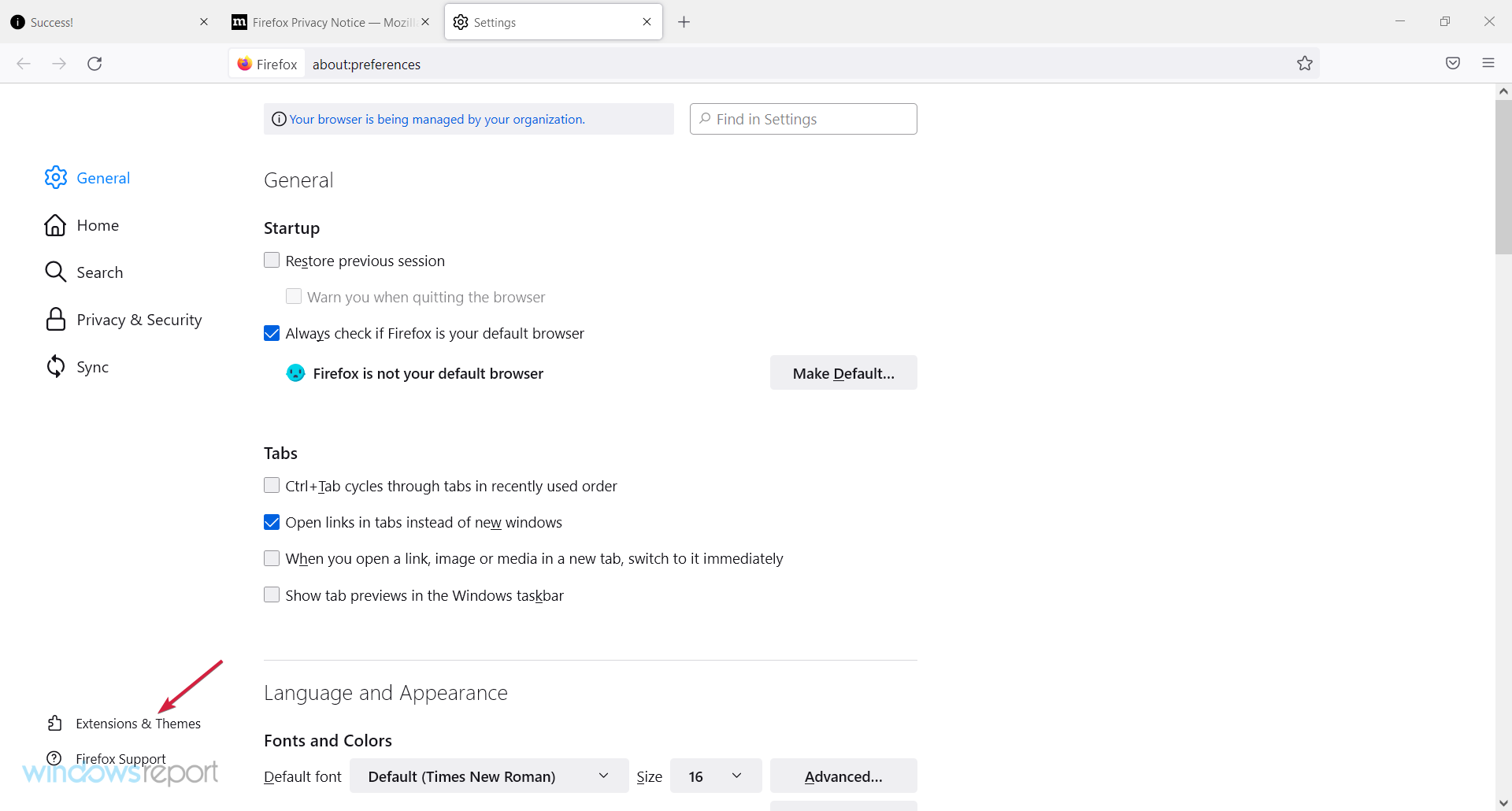 Настройки расширений в Firefox
