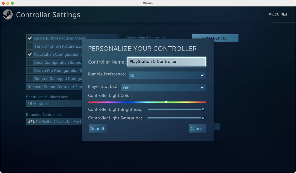 Настройка DualSense в Steam