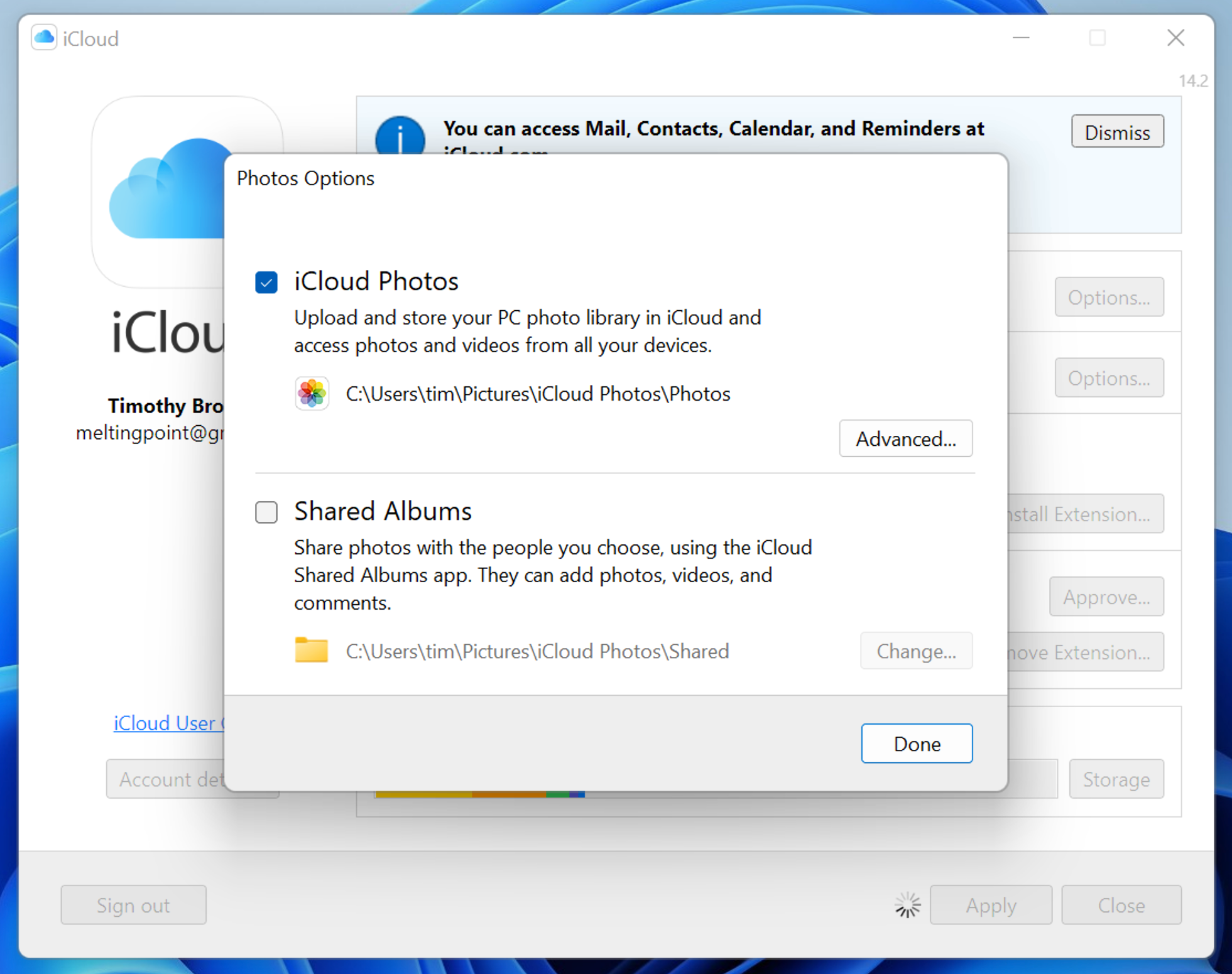 Включение iCloud Фото в iCloud для Windows.