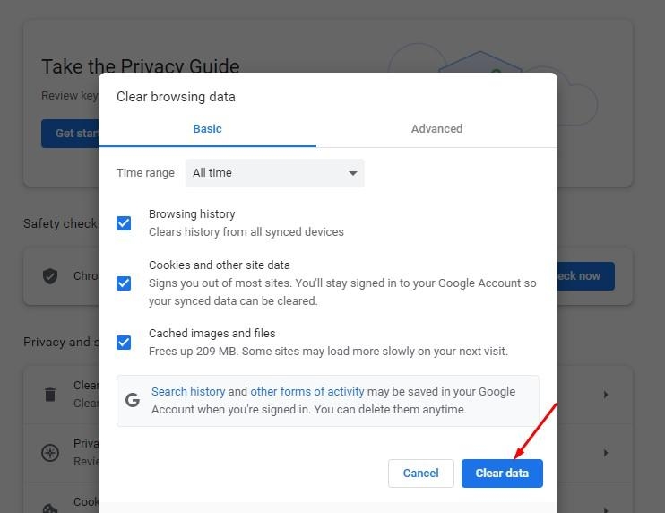 Очистка данных в Google Chrome