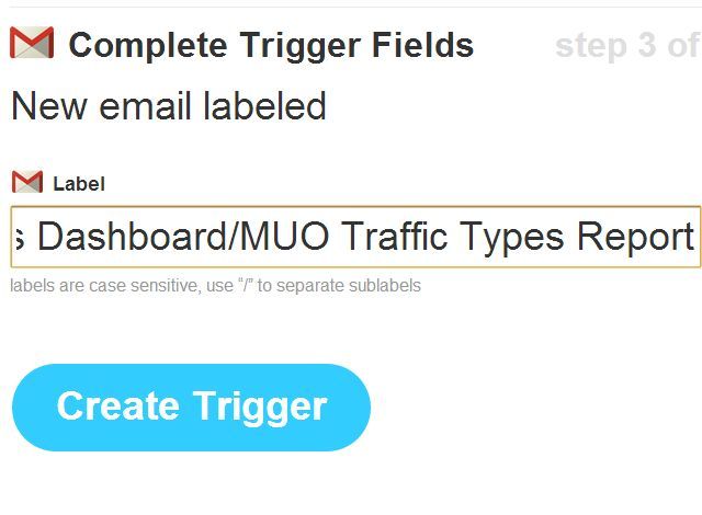 Конфигурация триггера в IFTTT для Gmail