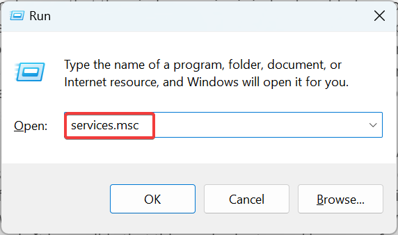Окно Run с ввoдом services.msc