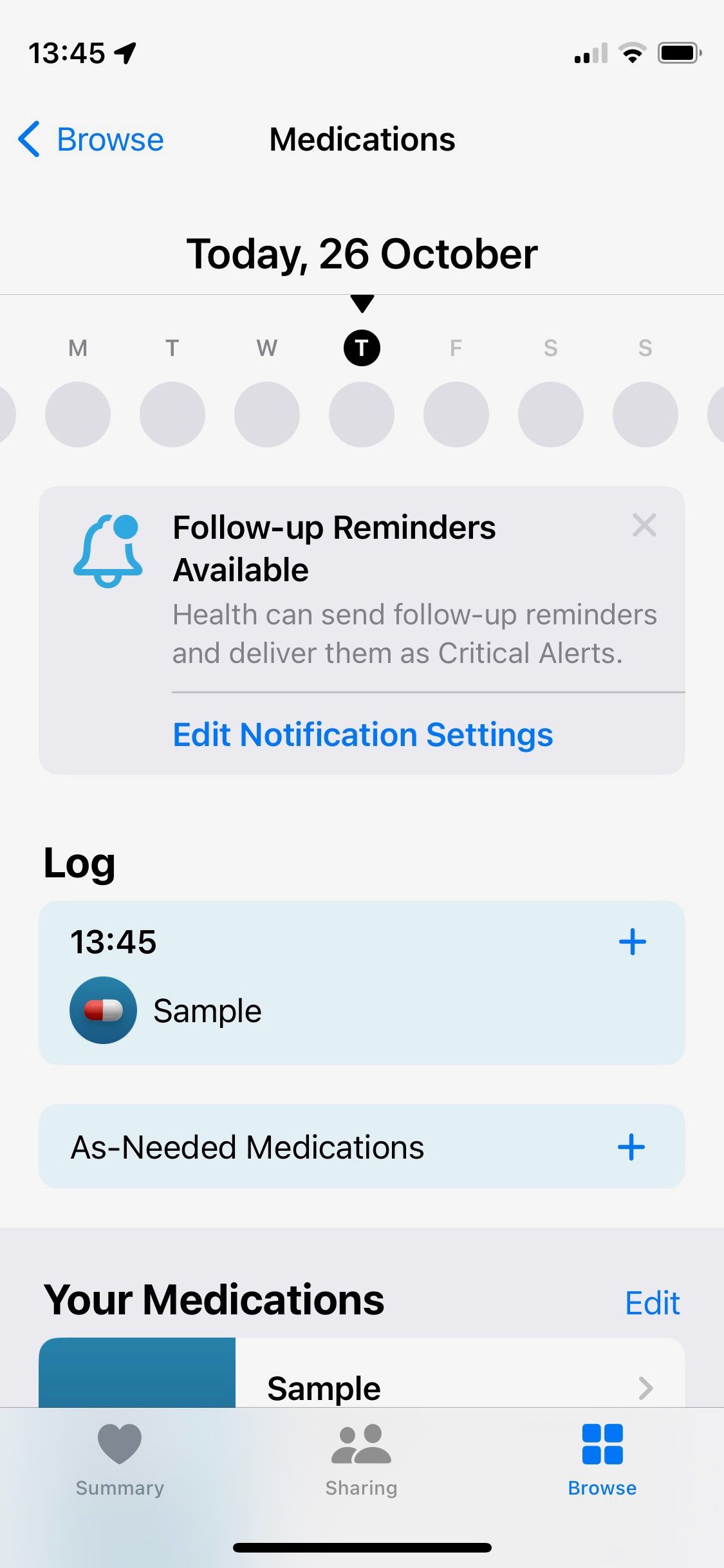приложение Apple Health с разделом Приёмы лекарств