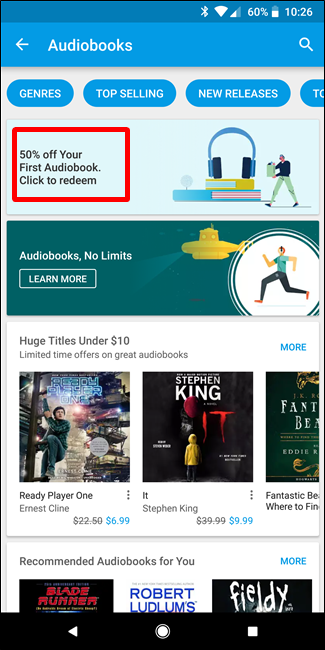 Список категорий в разделе «Книги» на сайте Google Play