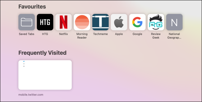 Favorites and Frequently Visited Sections in Safari Start Page