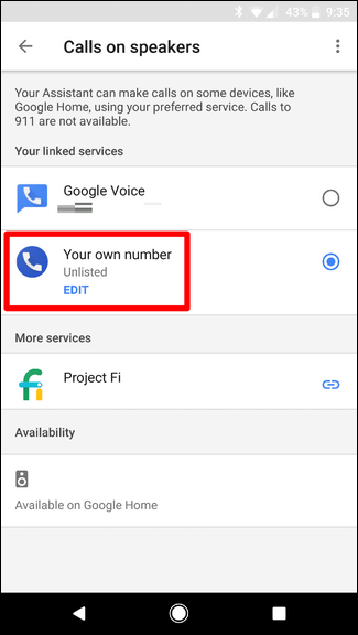 Редактирование собственного номера для звонков