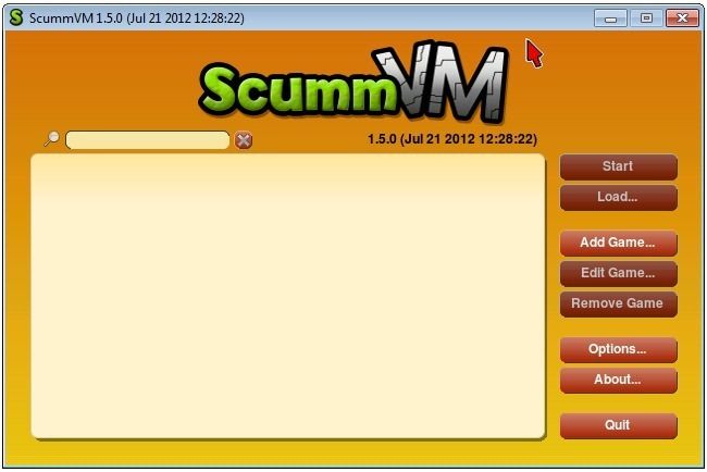 Окно установки ScummVM и начальный экран с предупреждением о scummvm.ini