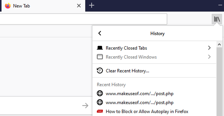 Восстановление вкладок и окон через Историю в Firefox