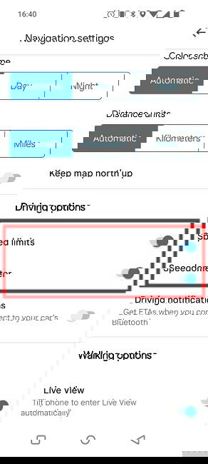 Включение функции Ограничения скорости в Google Maps на Android