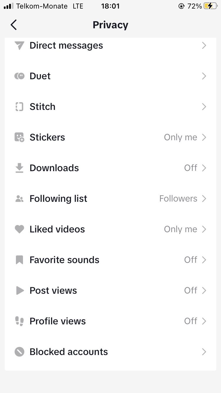 Список заблокированных аккаунтов в TikTok