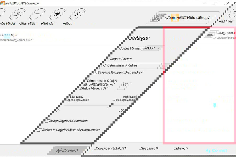 Real HEIC - параметры