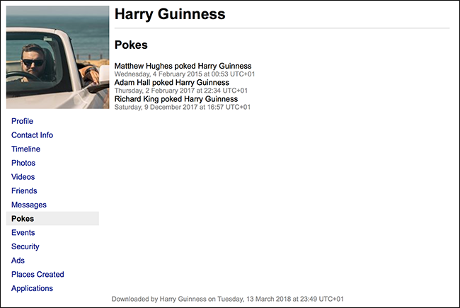 Список людей, которые вас «тыкали», с датами последних взаимодействий