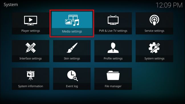 Экран настроек медиа в Kodi