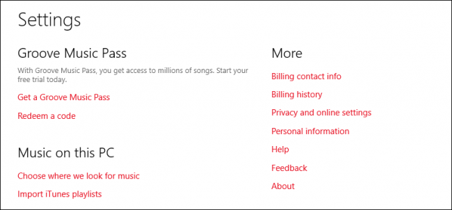Страница настроек Groove с разделами загрузок и интерфейса