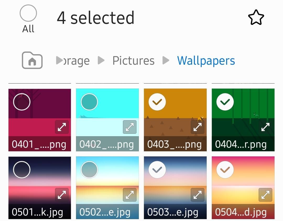 Выделенные файлы в файловом менеджере Samsung