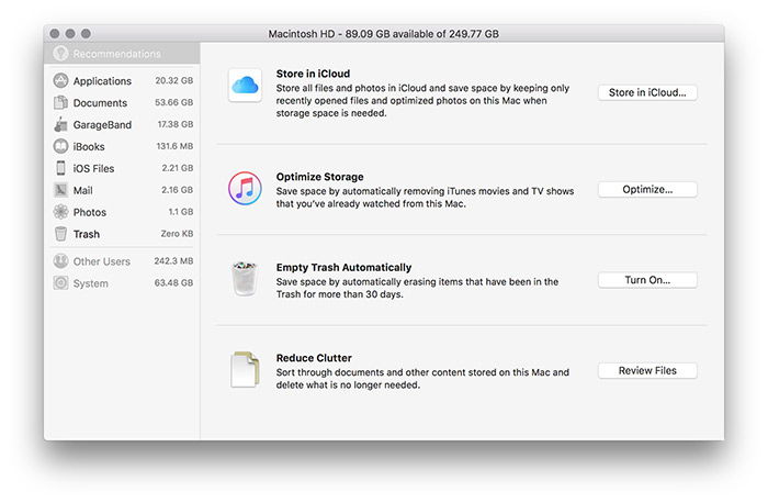 Рекомендации по оптимизации хранилища в macOS